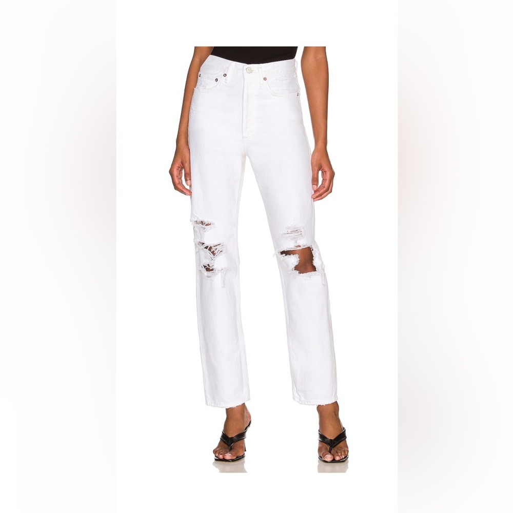 NWT Agolde 90's Mid Rise Loose Jeans White Distressed size 27